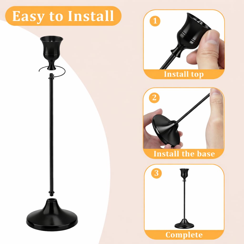 6Pcs Candlestick Holders, Metal Taper Candle Holder, Black Candle Holders for Pillar Candles, Candle Holder for Wedding Fireplace Mantel Housewarming Gift