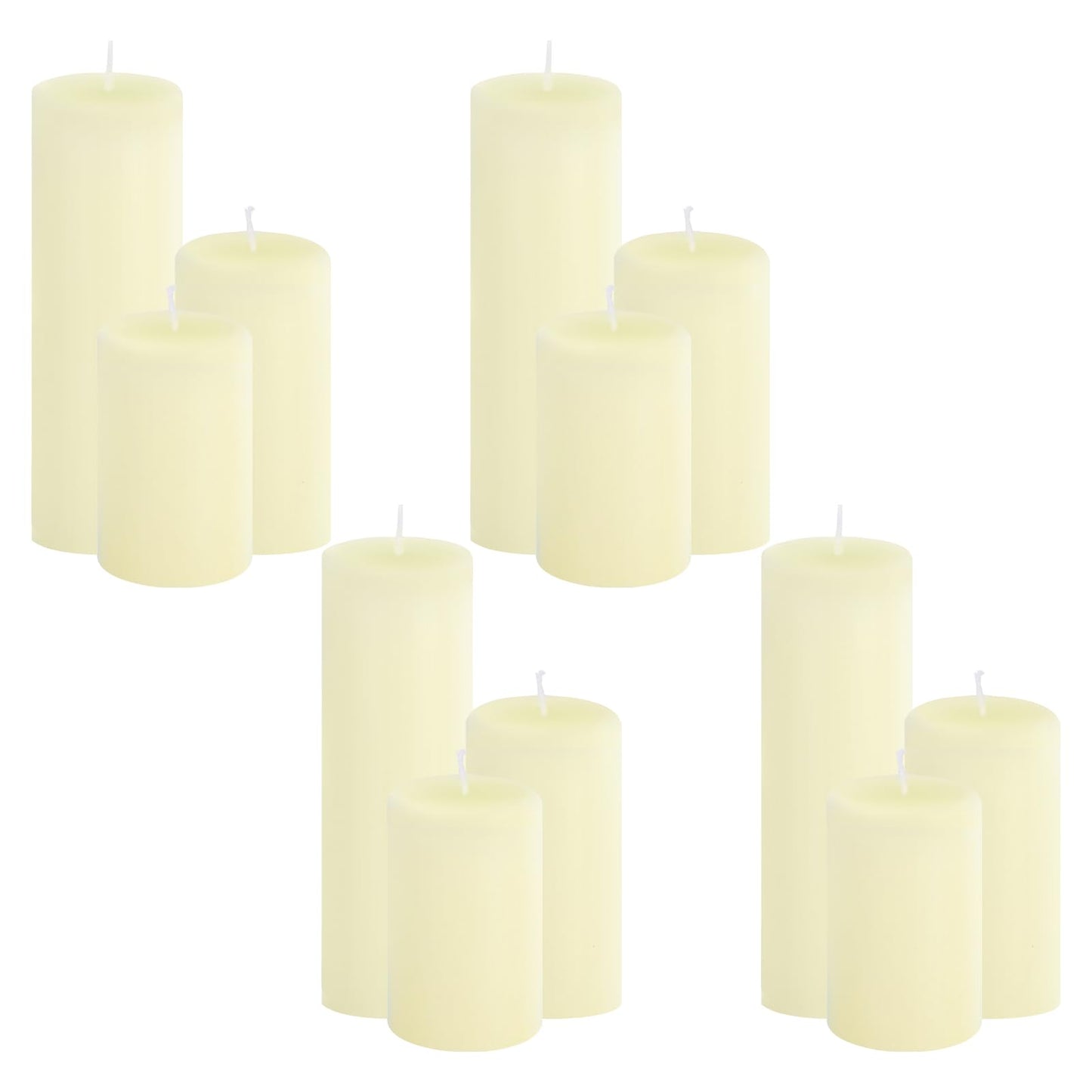 CHICERA 12-Pack Ivory Pillar Candles Bulk Set - 2x3, 2x4, 2x6 Inch Unscented Dripless Pillar Candles for Weddings, Home Decor & Centerpieces - Clean Burning Smokeless Decorative Candles