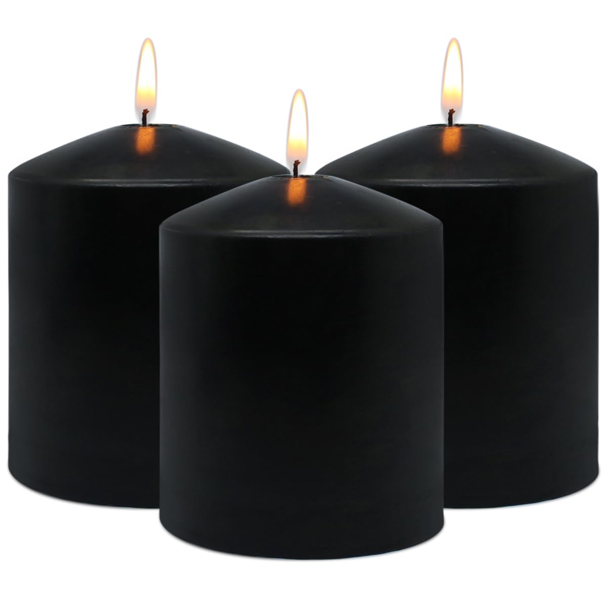 3x4 Inch Black Pillar Candles, 3 Packs Unscented Smokeless Dripless Halloween Cylinder Candles for Christmas, Wedding, Party, Home and Dinner Table, 45 Hours Burn