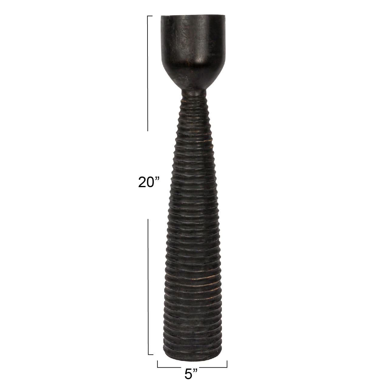 Bloomingville Round Hand-Carved Mango Wood Ribbed Candle Holder, Black (Holds 4 inches Pillar)