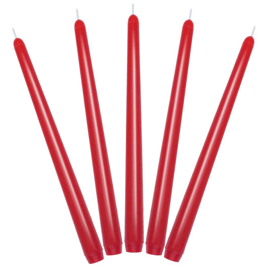 Set of 5 Unscented Red Taper Candles, 10 Inch Tall Burgundy Colored Wax Candlesticks for Christmas Home Holiday Party Table Decor - 8 Hour Burn Time