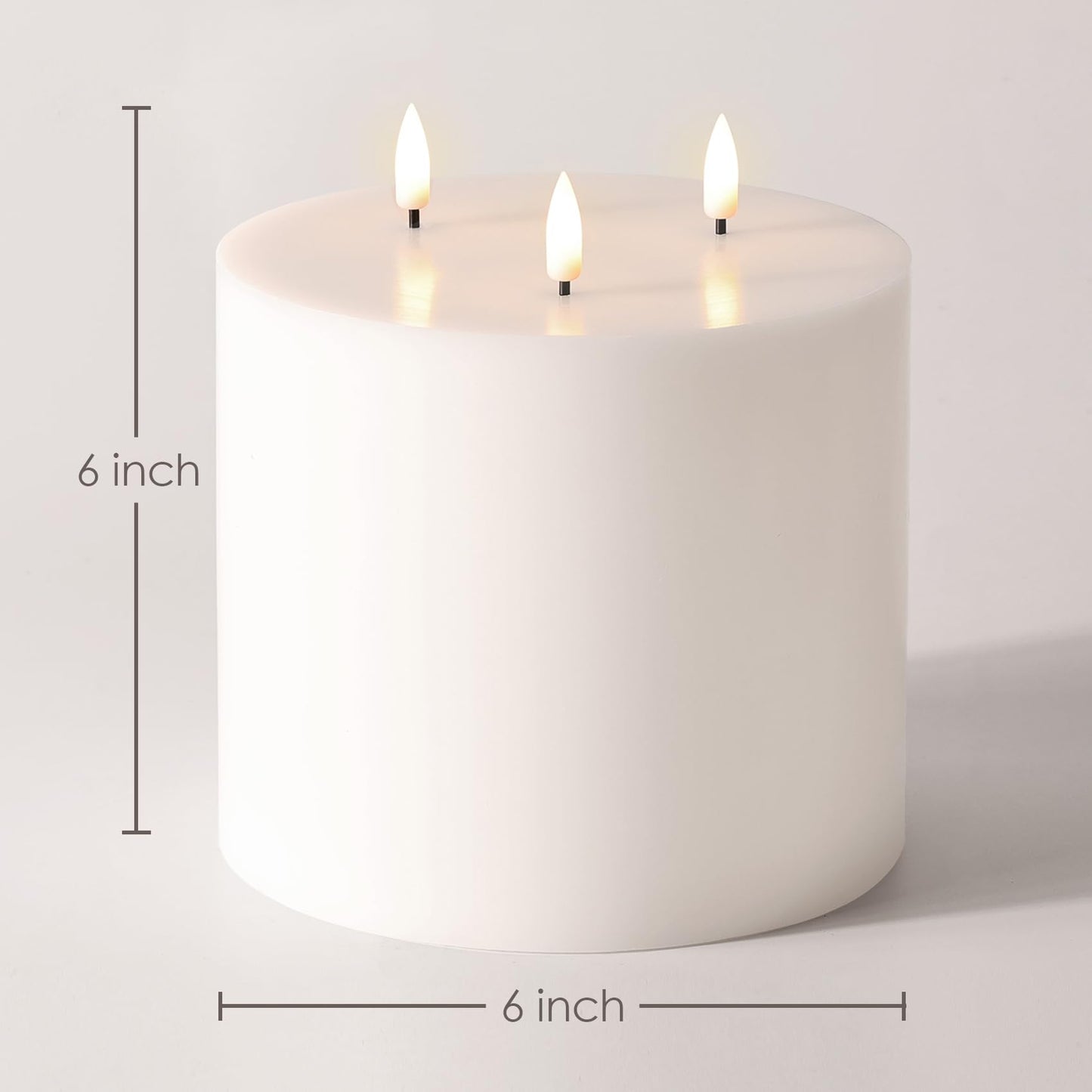 Girimax White 3 Wick Flameless Candle with Remote, 6x6 inch Giant LED Pillar Candle, Battery Operated Real Wax Flickering