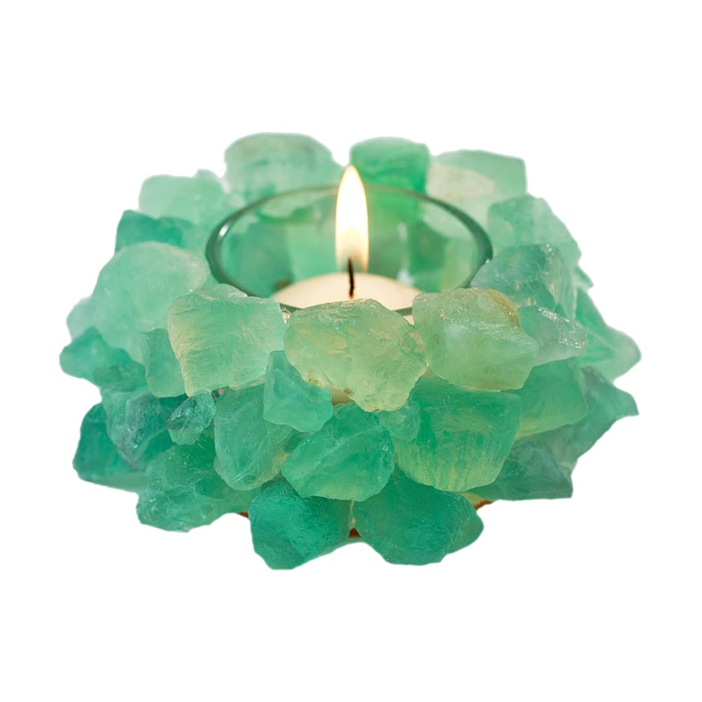 Green Fluorite Rough Stone Votive Candle Holder Tealight Quartz Crystal Healing Gemstone Tealight Holder Home Decor Reiki Stone