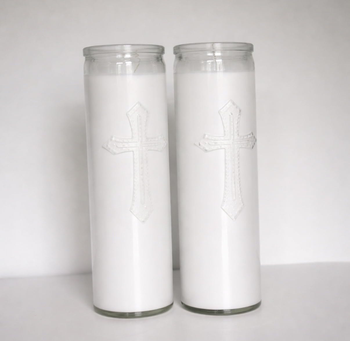 White Prayer Candles Unscented - 2 Pack - Tall Clear Glass Religious Candles
