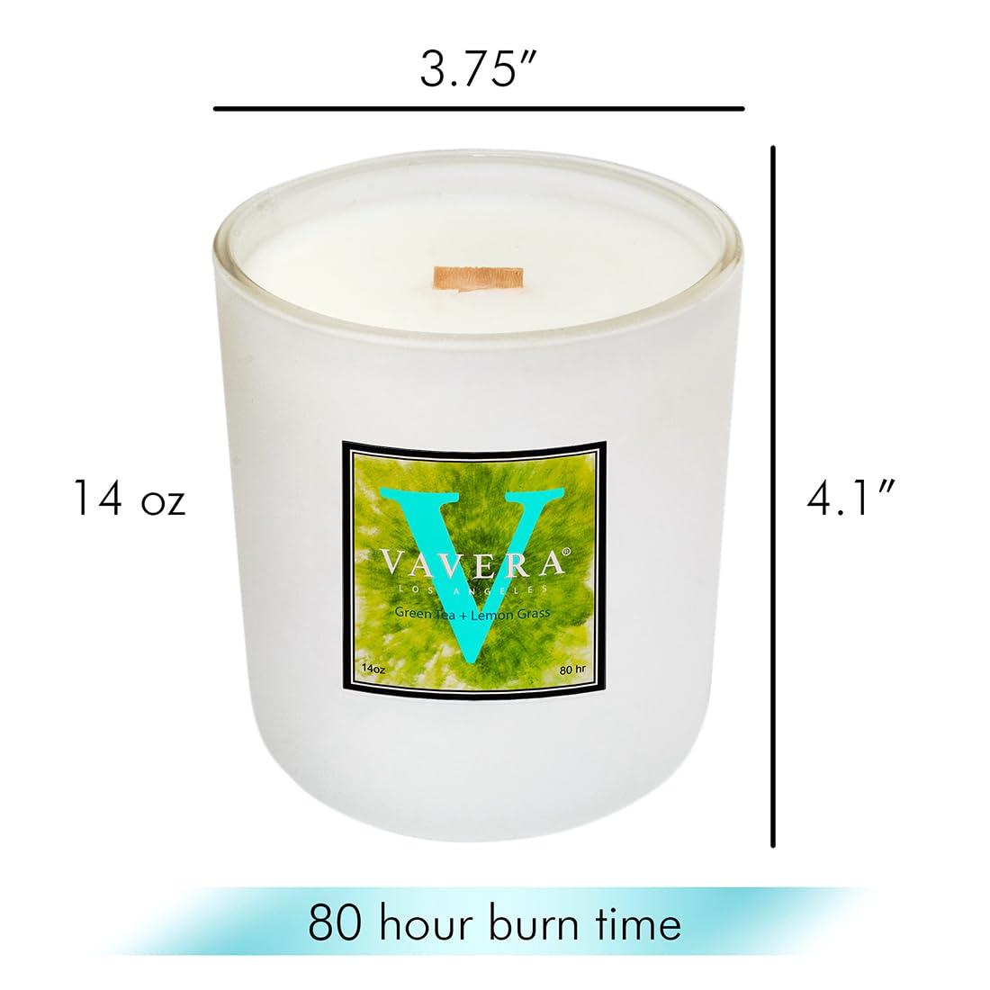 VAVERA Green Tea + Lemon Grass Wood Wick Candles that Crackle (14oz/Matte Soy Candle). an Amazing Spa Fragrance. Amazing Christmas Gift. Vegan, Non Toxic Hand-Crafted in USA.