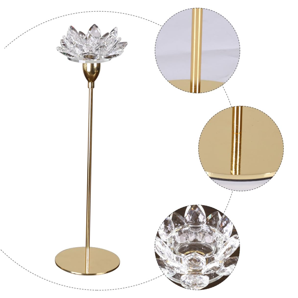 YARNOW Simple Decorative Crystal Lotus Candlestick Holder Small Metal Wedding Candle Stand for Candlelight Dinner Home Décor