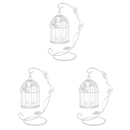 3pcs Home, Party, Holder Candlestick Tea Vintage Wedding Table Wedding, Holders Light Bird Lanterns Votive Center Home Decoration Out White Hollow Metal Cage Lantern Iron Birdcage