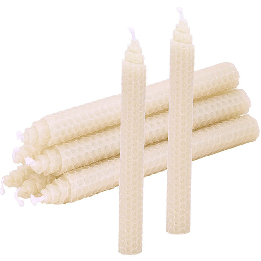 DEYBBY 8'' White Beeswax Taper Candles, 6 Pack Natural Honey Comb Hand Rolled Dripless Bee Wax Candles for Wedding,Holidays,Dating