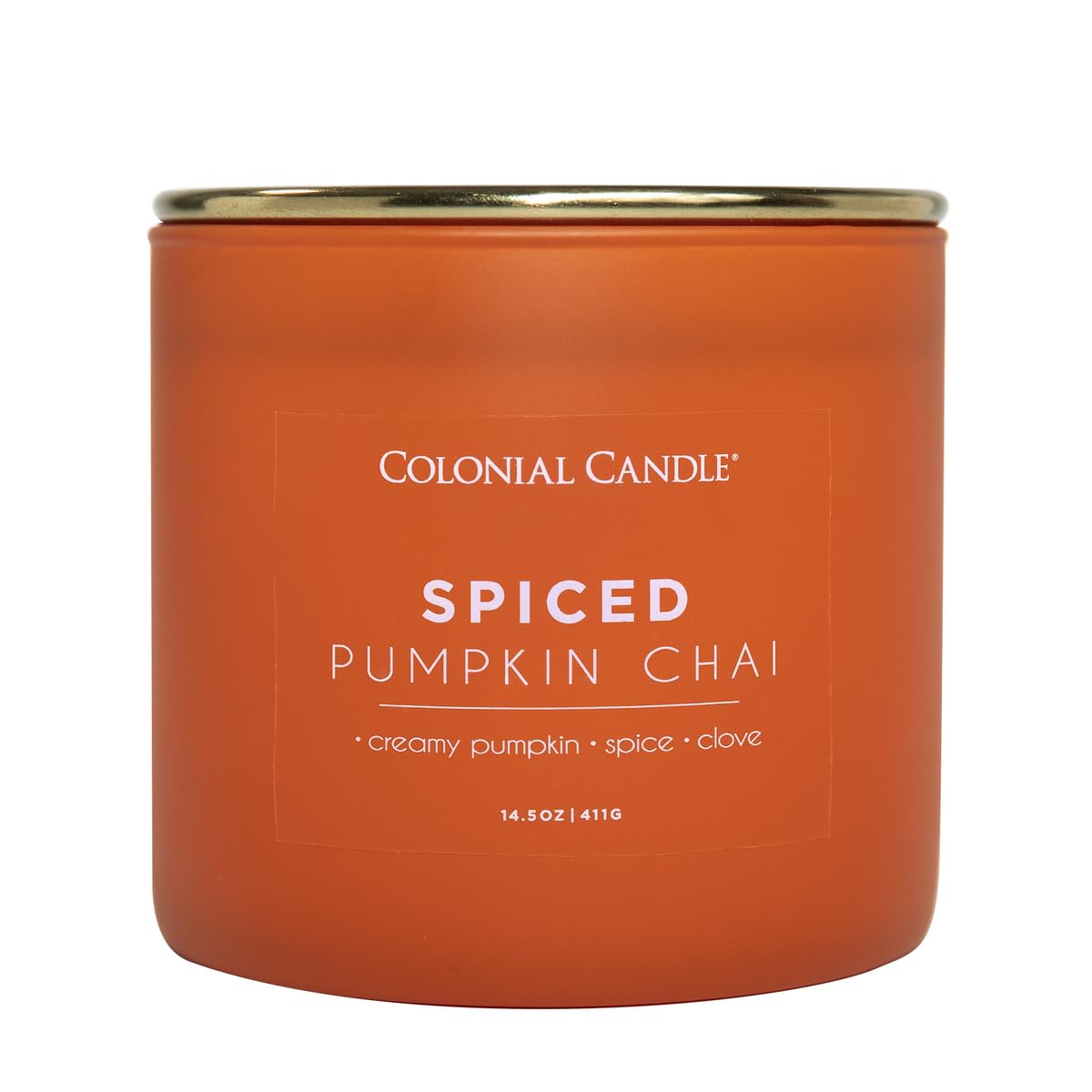 Colonial Candle Spiced Pumpkin Chai Scented Jar Candle, Pop of Color Collection, 3 Wick, 14.5 oz - Up to 60 Hours Burn