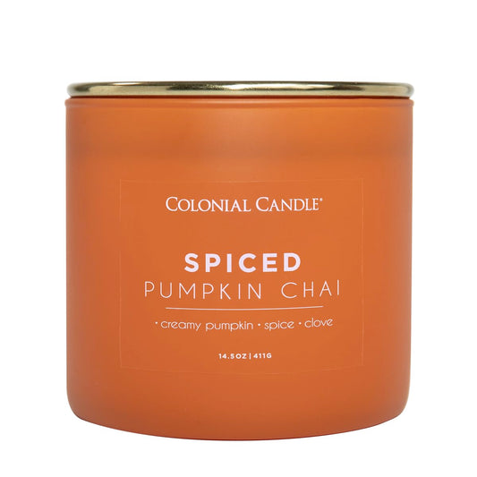 Colonial Candle Spiced Pumpkin Chai Scented Jar Candle, Pop of Color Collection, 3 Wick, 14.5 oz - Up to 60 Hours Burn