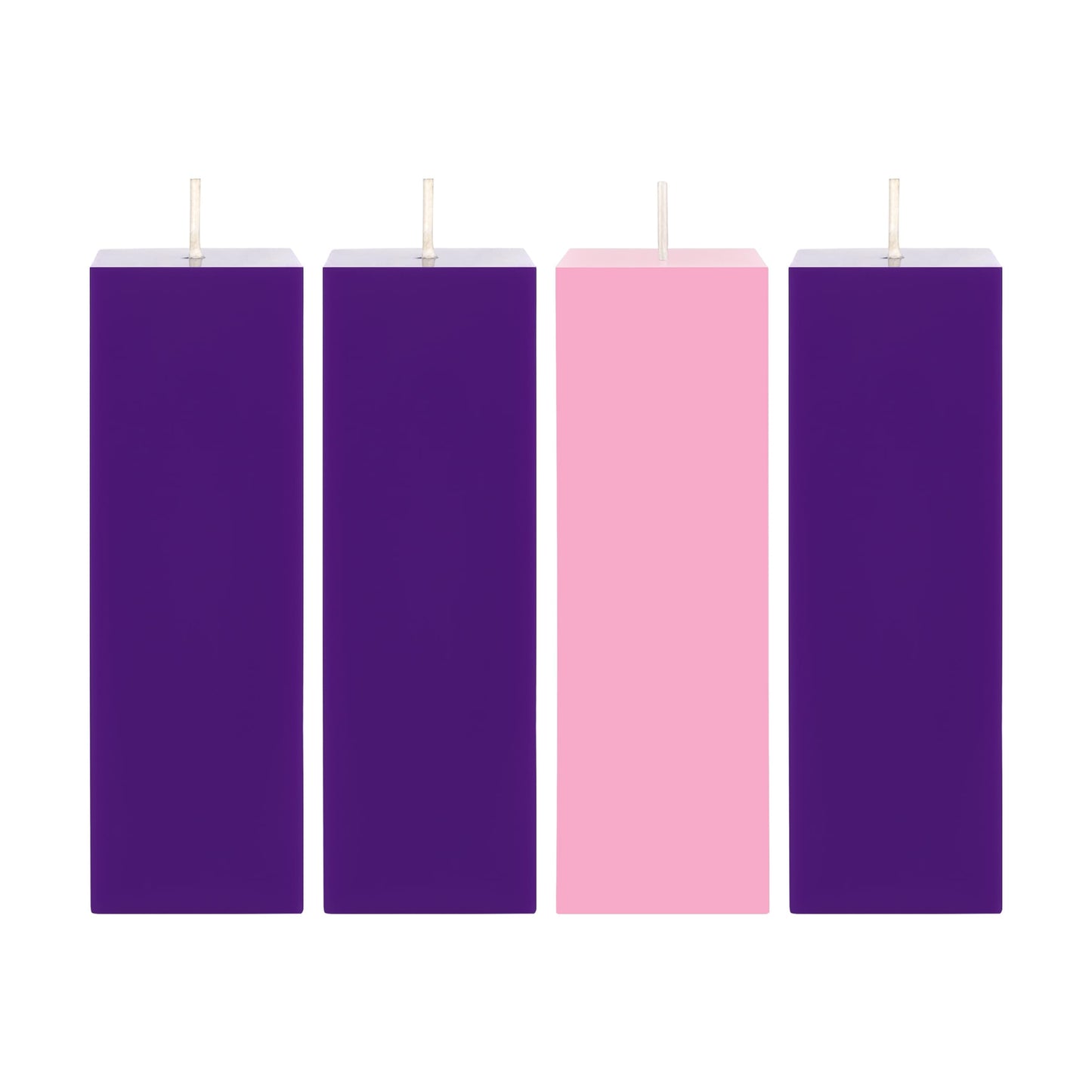 Mega Candles 4 pcs Unscented Christmas Advent Candles Set, Hand Poured Premium Wax Square Pillar Candle 2 Inch x 6 Inch, Holidays, Occasions, Events, Festivitiess, Devotional, Church, Wreath, Gifts