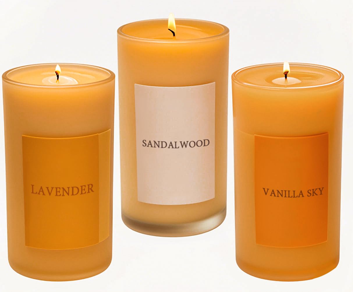 Natural Beeswax Candles Lavender/Sandalwood/Vanilla Sky Scented, 140H Burn Time,Prayer Home Decor, Eco-Friendly Gifts for Relaxation & Aromatherapy (3Pack, Vanilla Sky,Lavender,Sandalwood Mixed)