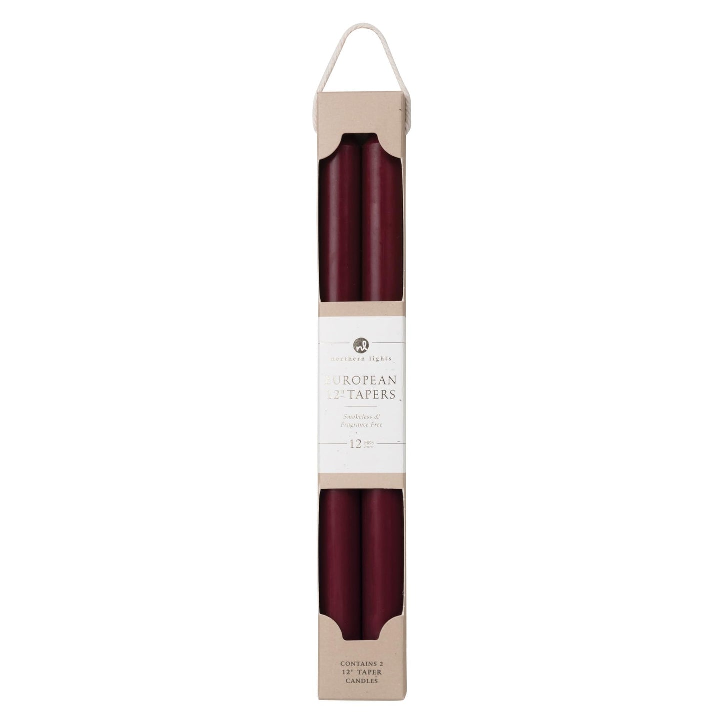 Northern Lights Candles - 12" 2PK Premium Tapers, Bordeaux - 72884