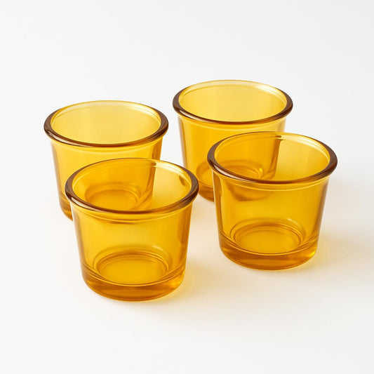OGGN Decorative Votive Glass Tealight Candle Holders Set of 4, Colorful T-Light Votives Holder, Diwali Decoration Items, Christmas Tealights, Ideal for Centerpiece & Festive Décor (Yellow)