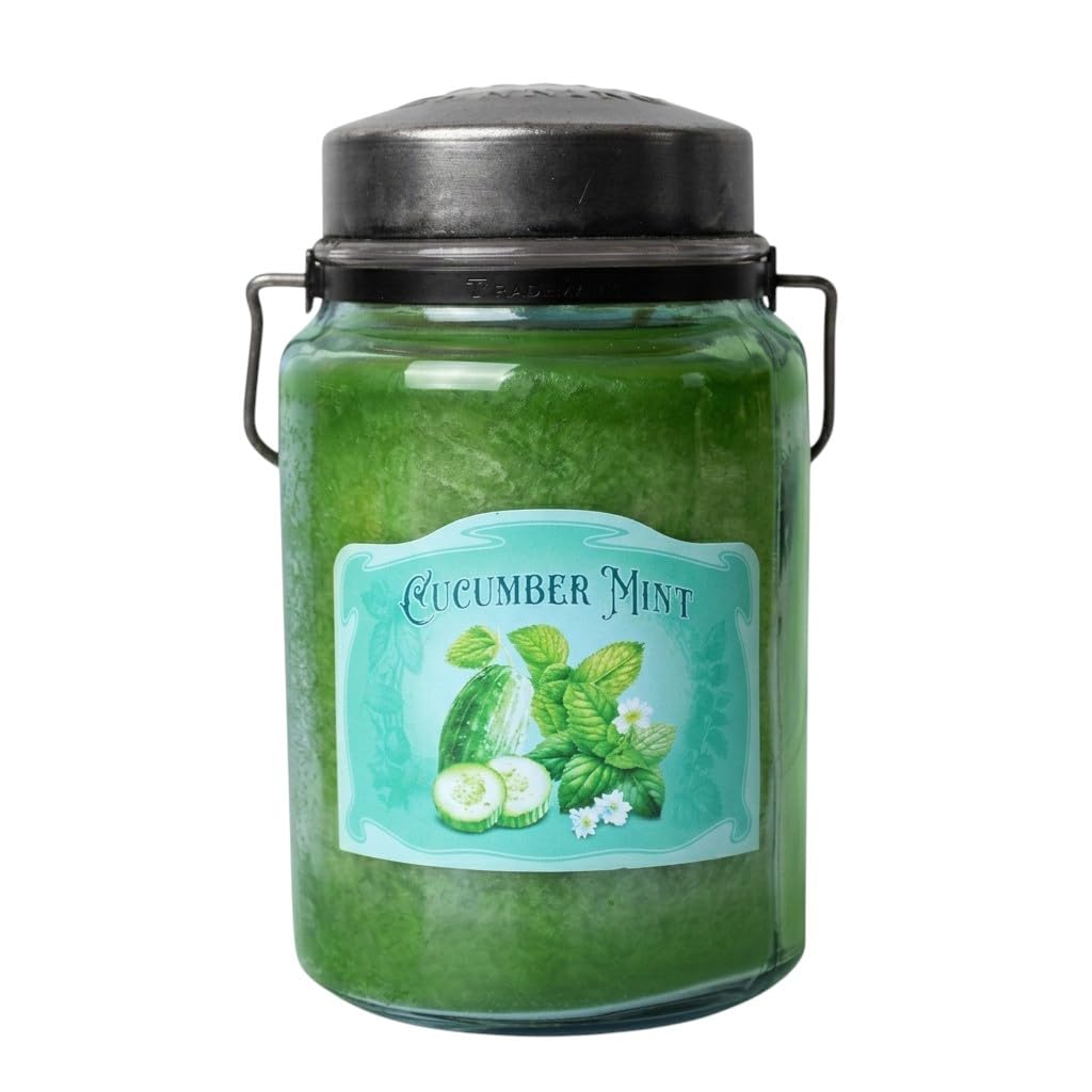 McCall’s Candles | Cucumber Mint | 26 oz Scented Candle | USA-Poured | Vintage Rustic Jar with Carrying Handle | Fresh Cucumber Water & Cooling Mint Fragrance