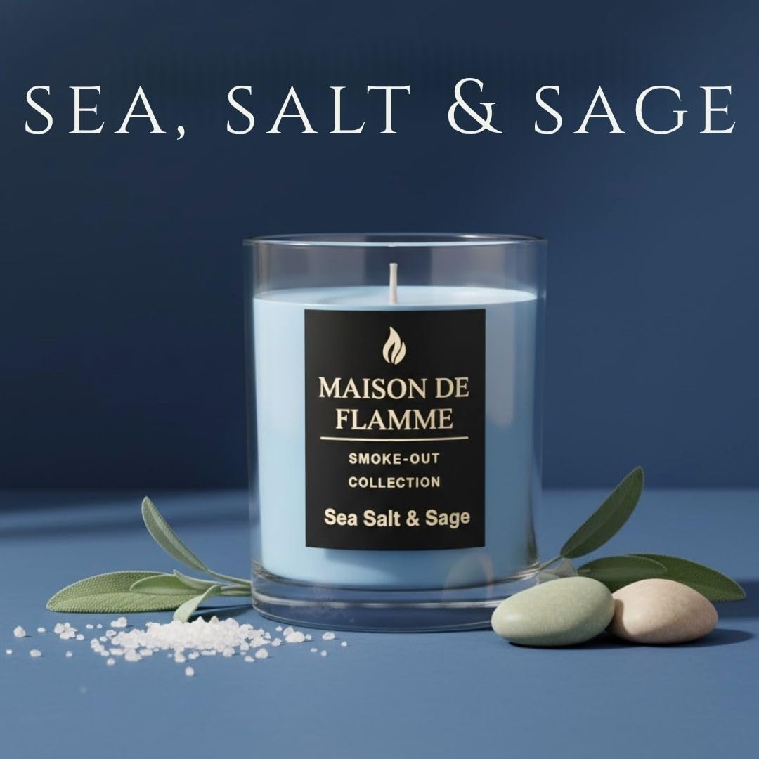 Sea Salt & Sage Soy Wax Candle – Fresh Coastal Scented Candle for Kitchen, Apartment & Home, Long Lasting Clean Burn Candle, 150g / 5.3 oz – Maison De Flamme
