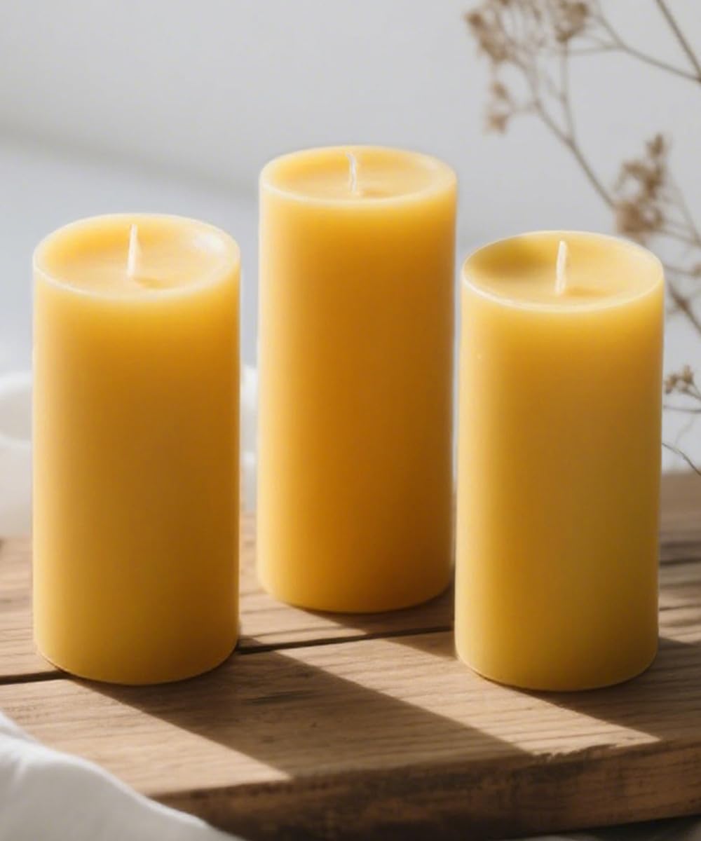 Natural Beeswax Candles 3 Packs, 105 Hours Burn Time Total, 100% Pure Beeswax Pillar Candles for Emergency Prayer Home Decor, Bees Wax Candle for Relax, Smokeless & Dripless [2x4 inch]
