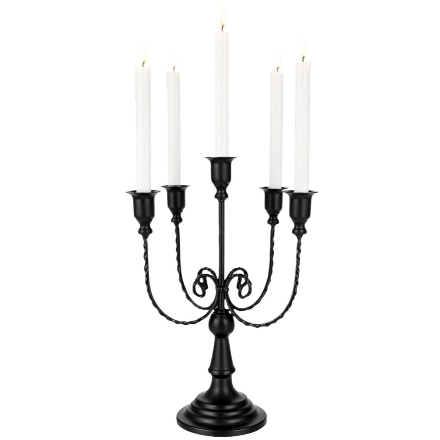 5 Arms Metal Candelabra Gold Candle Holder Modern Decorative Centerpiece Candlestick Holders for Table Wedding Halloween Christmas Party (1, Black)