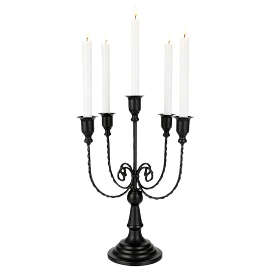 5 Arms Metal Candelabra Gold Candle Holder Modern Decorative Centerpiece Candlestick Holders for Table Wedding Halloween Christmas Party (1, Black)