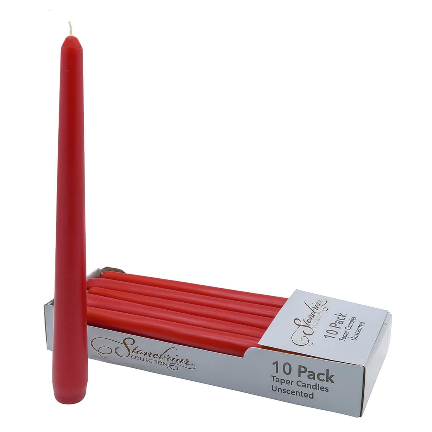 Stonebriar Unscented Taper Candles – 7 Hour Burn Time, Long-Lasting Wax Candles for Weddings, Holidays, Home Décor & Special Events, Pack of 10, Red, 10"