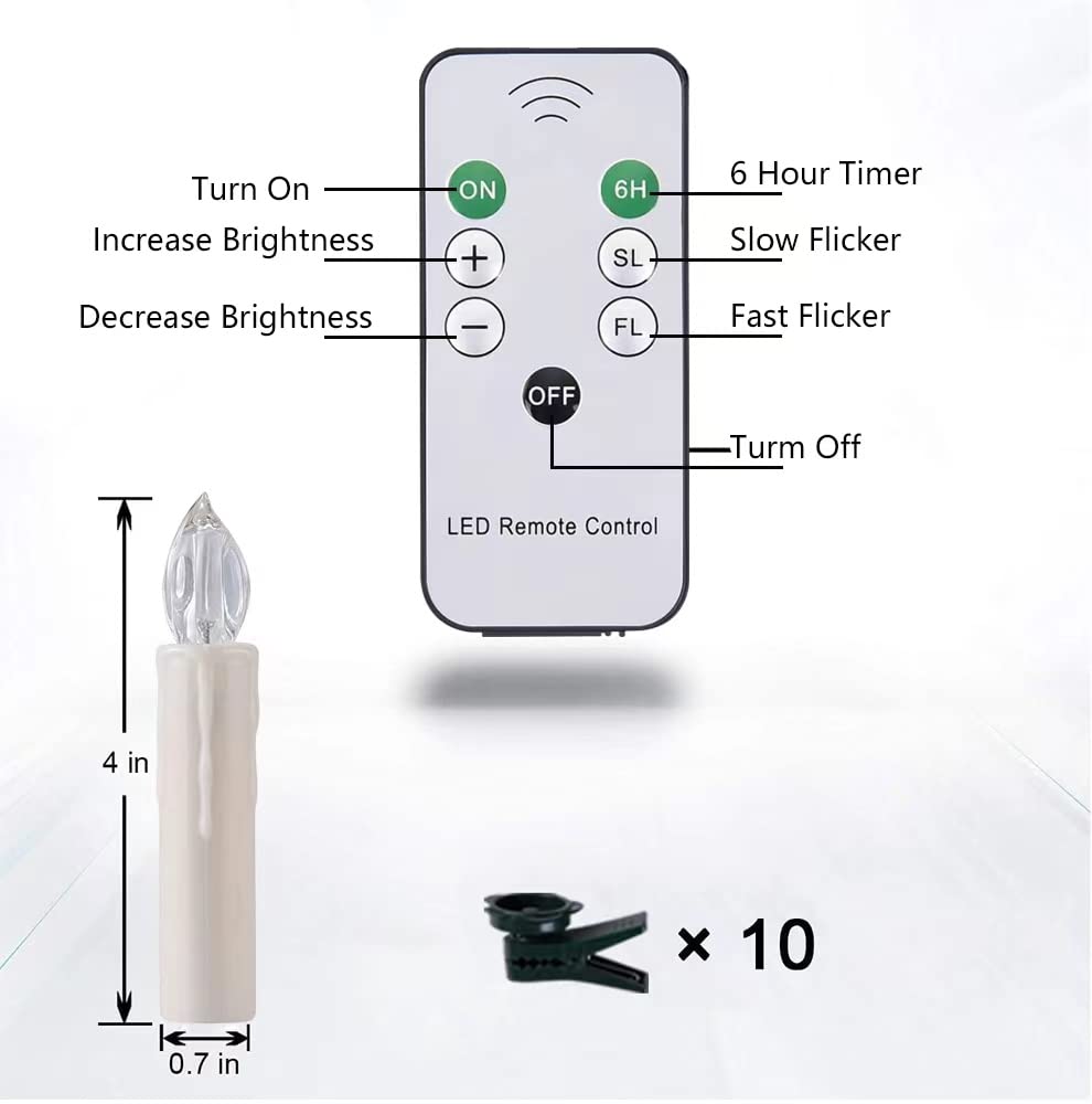 20 PCS Flameless LED Window Candles with Remote Controls and Timers, Christmas Tree Candle Lights, Battery Operated Taper Candles for Chandeliers Party Easter Decoration, Warm White Light with Clips