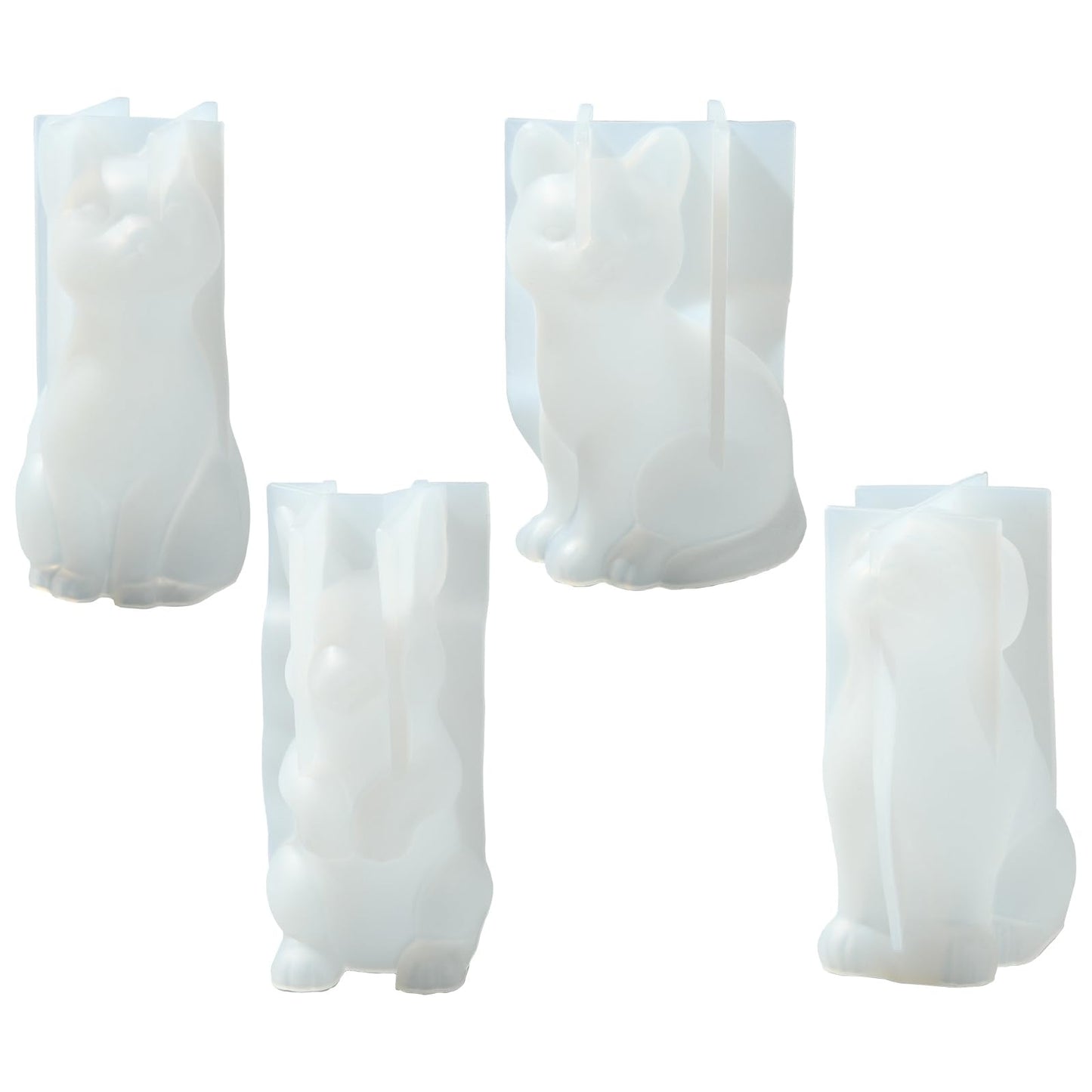 Gythara 4 pcs Cute Animal Theme Silicone Candle Mold with Base Pet Cat Dog Rabbit Cartoon Mold for DIY Party Epoxy Resin Wax Plaster Casting Soap Candy Craft Making Decoration