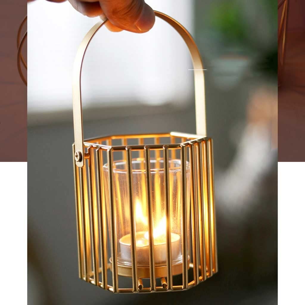 Candle Holders Geometric Gold Pillar Candle Holder, Metal Candle Stand Decorative Candle Lantern with Glass Cup, Candlestick Stand for Wedding Table Centerpiece Candlestick Holders