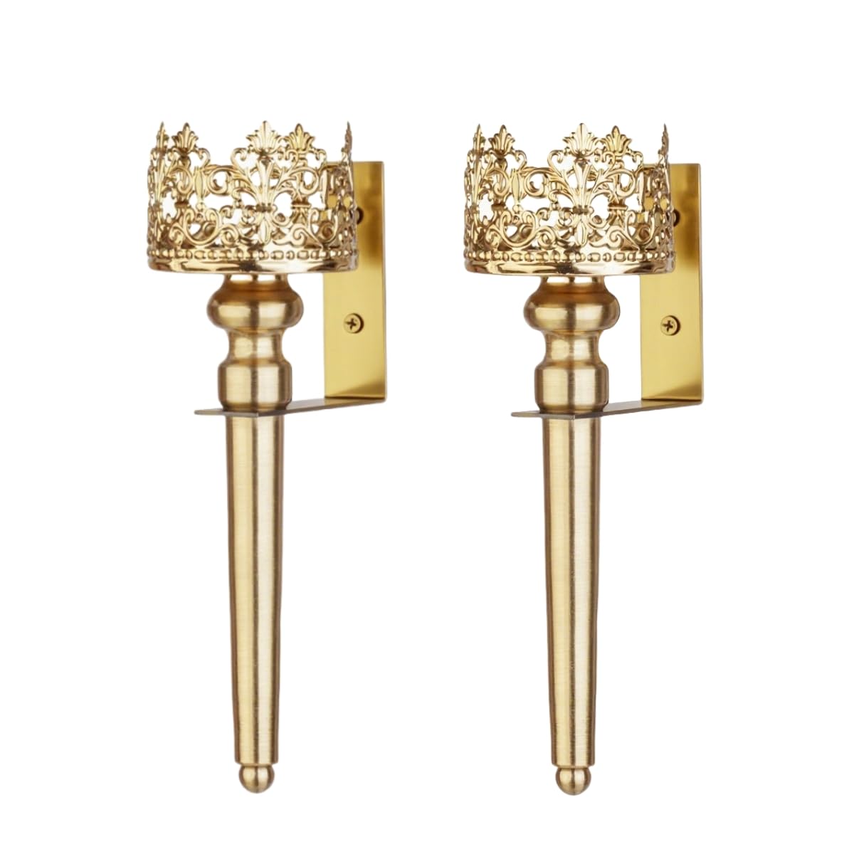 Wall Sconce Candle Holder Set of 2, Scepter Design Metal, Home Decoration for Living Room, Bathroom, Dining Room（Gold）
