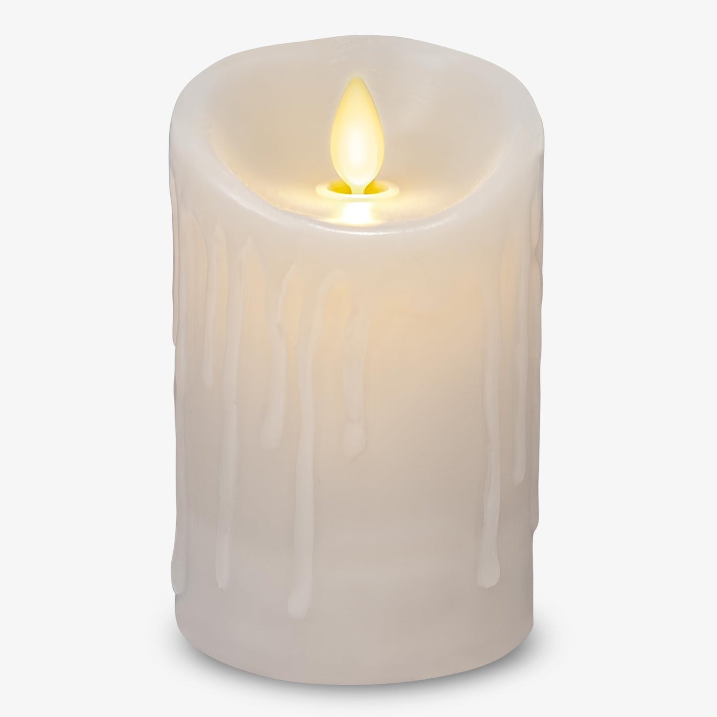 Luminara Wax Drip Flameless LED Candle, White 3" x 4.5", Timer Function, Real Wax Pillar, Battery Operated Unscented Safe, Long-Lasting