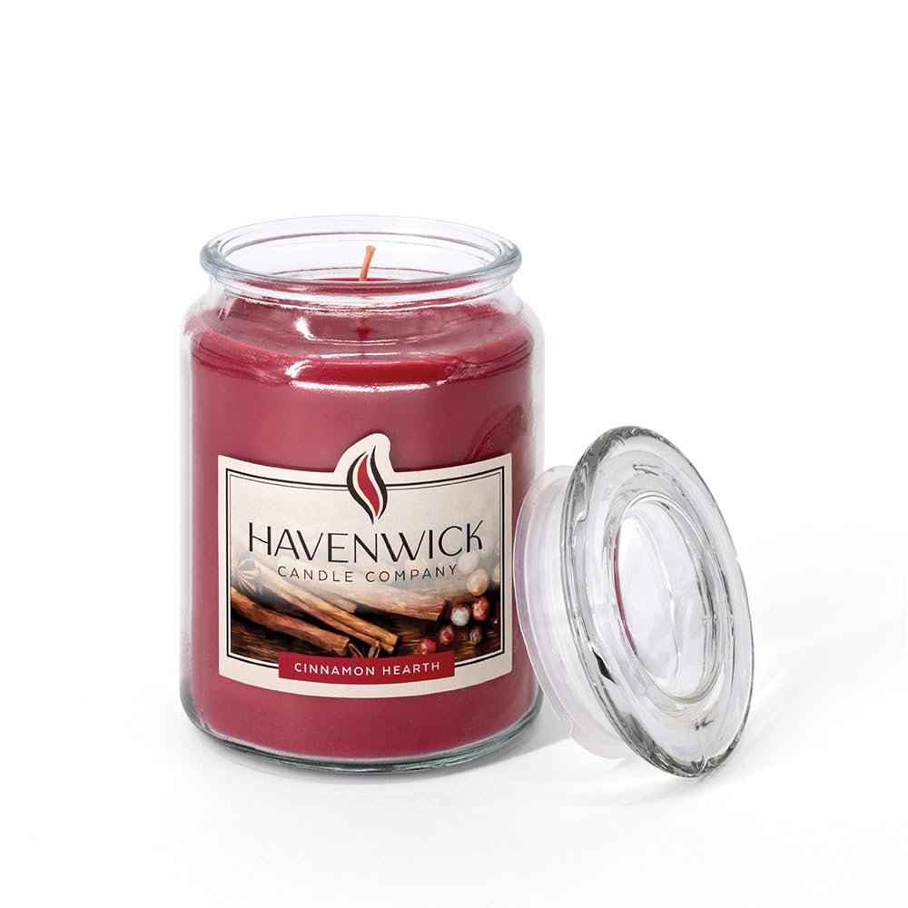 Havenwick Cinnamon Hearth Soy Blend 22-oz Large Jar Candle, Long Lasting 110-130 Hour Burn Time with Single Cotton Wick, Perfect Holiday Cinnamon Scented Candles for New Home Gift & Christmas Gift