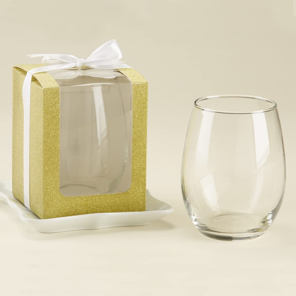 Kate Aspen, Gold Shimmer Display Gift Box, Gift/Party Favor, can hold 9 oz. Stemless Wine Glass (Set of 12)