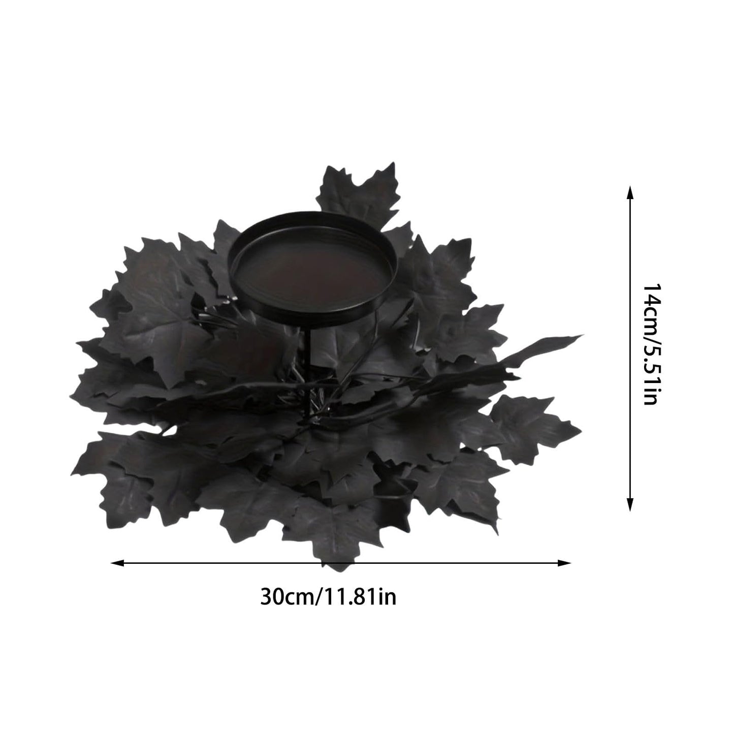 Mini Halloween Wreaths with Plastic Candle Holder, 5.5" Artificial Black Maple Leaves Candle Wreath Floral Twig Candleholder Wreath for Table Centerpieces Decorations