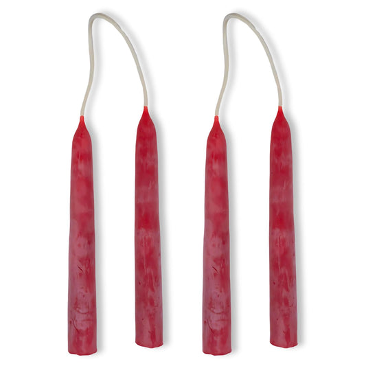 Candlestock Beeswax Taper Candles – 1/2" Diameter, Pure 100% Natural USA Beeswax, Cotton Wick, Dripless, Long-Burning, Handmade in Woodstock- 2 Pairs of Half Inch Tapers (Red, 4 Inch)