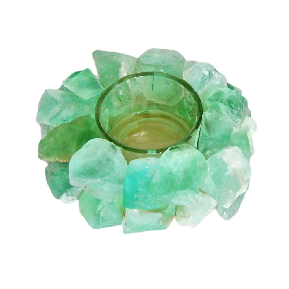Green Fluorite Rough Stone Votive Candle Holder Tealight Quartz Crystal Healing Gemstone Tealight Holder Home Decor Reiki Stone