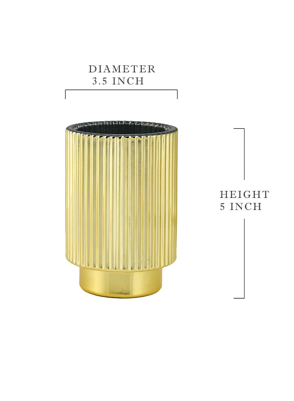 Serene Spaces Living Gold Ribbed Pedestal Glass Votive Holder, Table Centerpiece, Home, Office, Wedding, Birthday, Holiday & Special Events Decor, 3.5" Diameter & 5" Tall