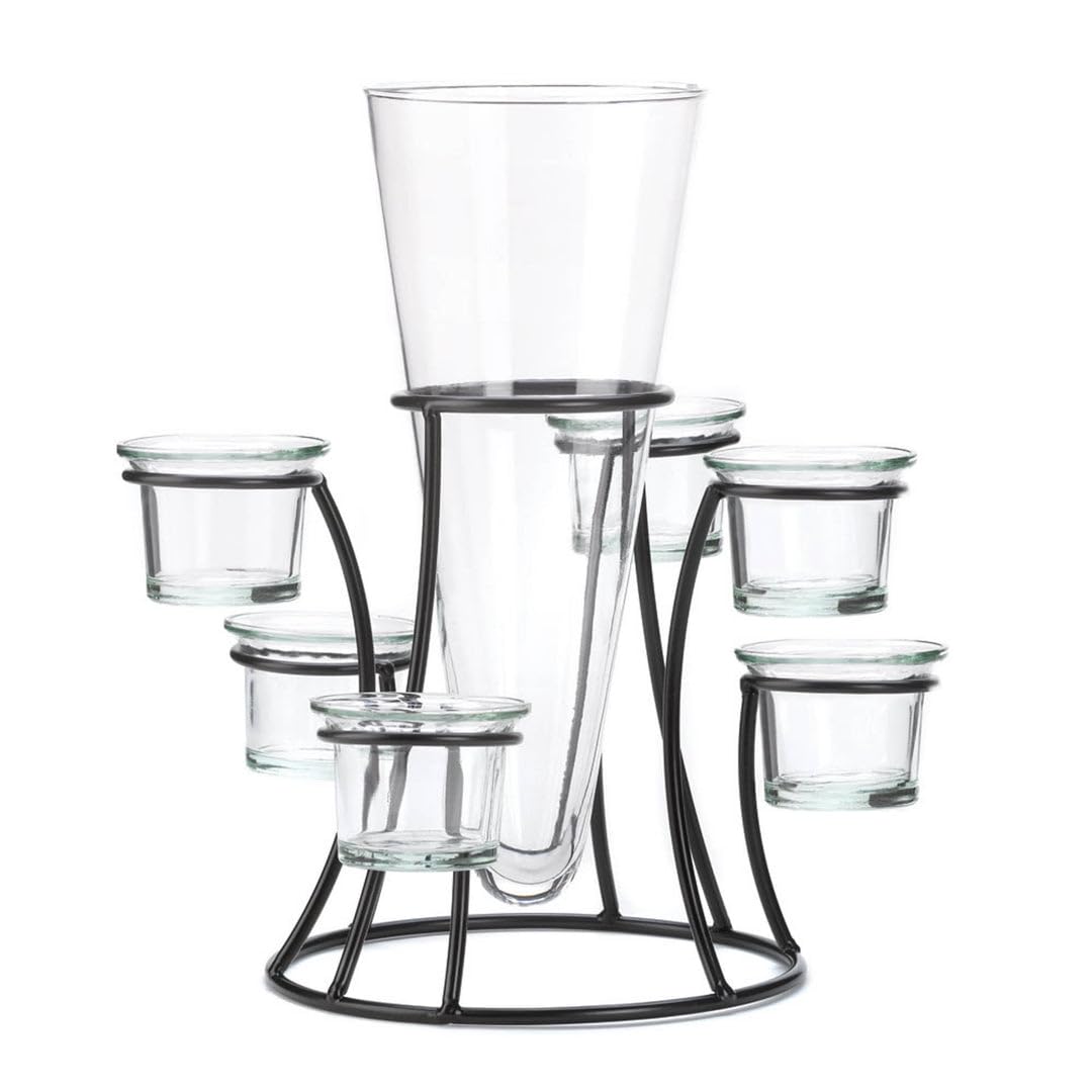 Koehlerhomedecor Black Metal Frame Tapered Glass Flower Vase Candle Holder Set