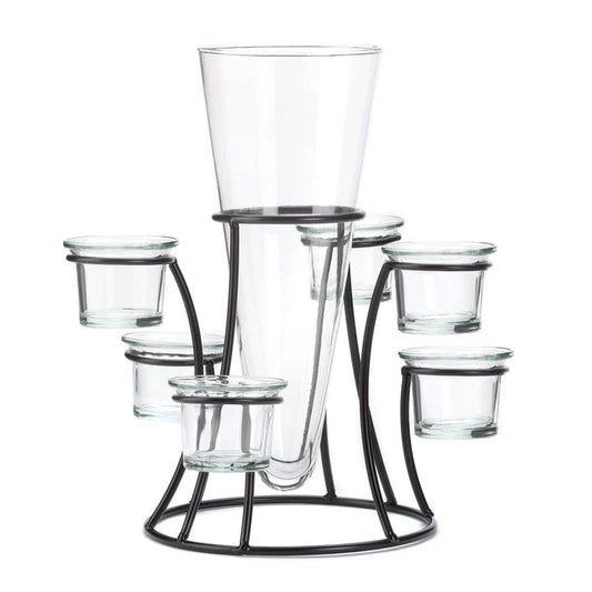 Koehlerhomedecor Black Metal Frame Tapered Glass Flower Vase Candle Holder Set