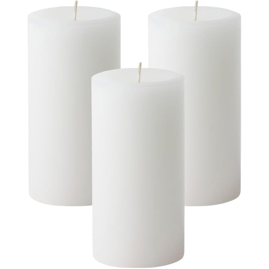 Mister Candle Citronella Candles, Ideal for Outdoor & Indoor, 3x6 Pillar Candles Set of 3, Hand Poured White, Premium Wax & Dripless, 60 Hour Burn Time