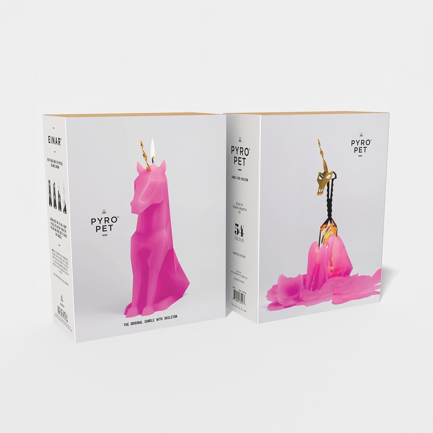 PyroPet Einar Unicorn Candle (Hot Pink) - Original Unicorn Candle with Metallic Skeleton | 16-Hr Burn Time | Dimensions: 5.1x2.6x8 in