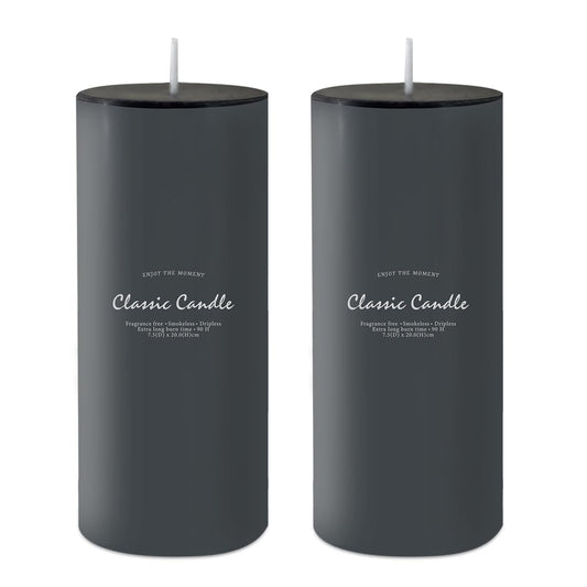 2 Pack 3x8 Hand Poured Black Dripless Pillar Candles, Soy Candles, Non-Toxic, Unscented, Smokeless, for Power Outages & Emergency