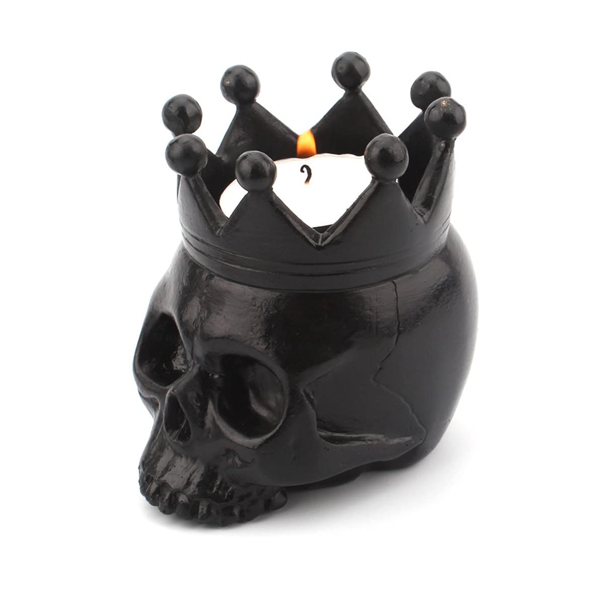 UnionKK 1 PCS Halloween Decorative Skull Candlestick Holder Resin Skeleton Candle Holder Home Bar Decoration (Black Skull)