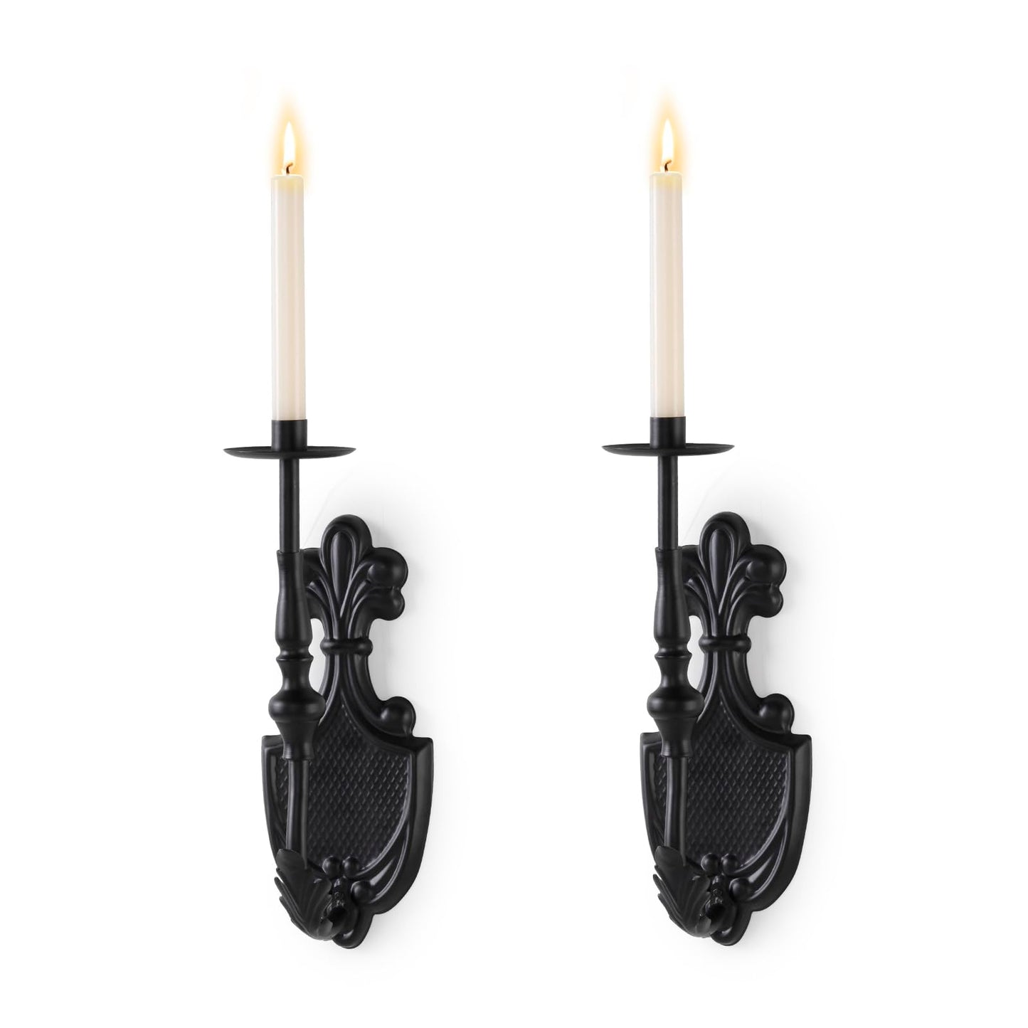 Woparty Gothic Wall Sconce Candle Holder for Taper Candles (Set of 2) Black Victorian Wall Decor for Living Room, Bathroom,Dining Room - 14.1 x 4.7 inch