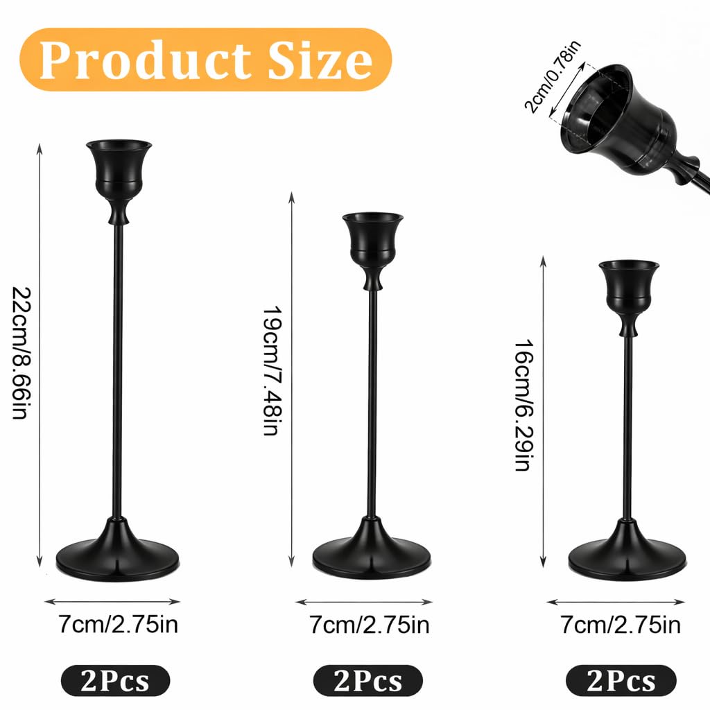6Pcs Candlestick Holders, Metal Taper Candle Holder, Black Candle Holders for Pillar Candles, Candle Holder for Wedding Fireplace Mantel Housewarming Gift