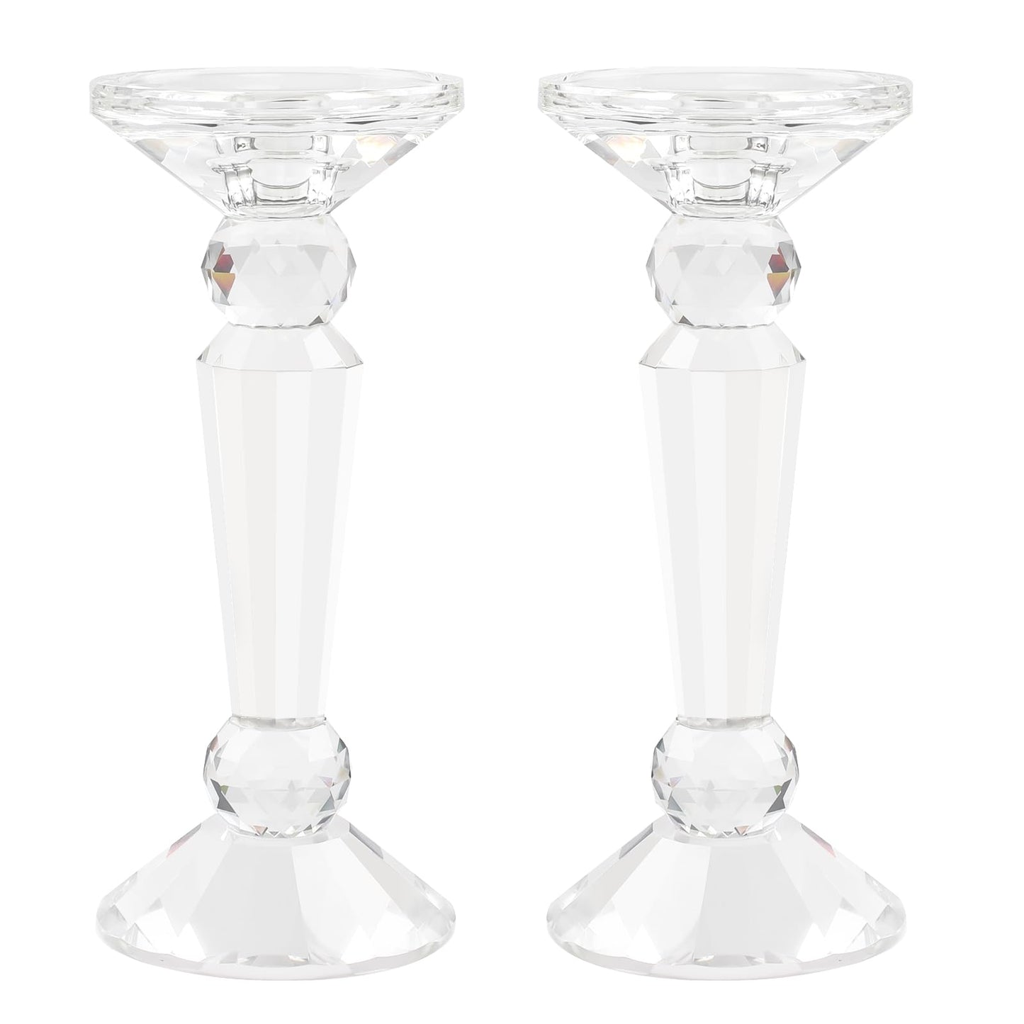 Marvala Crystal Taper Candle Holders Set, Clear Dual-Sided 2-in-1 Candlesticks for Taper and Pillar Candles, Elegant Wedding Table, Wedding, Christmas, Home Holiday Decor (Set of 2-S)