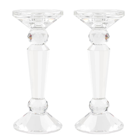 Marvala Crystal Taper Candle Holders Set, Clear Dual-Sided 2-in-1 Candlesticks for Taper and Pillar Candles, Elegant Wedding Table, Wedding, Christmas, Home Holiday Decor (Set of 2-S)