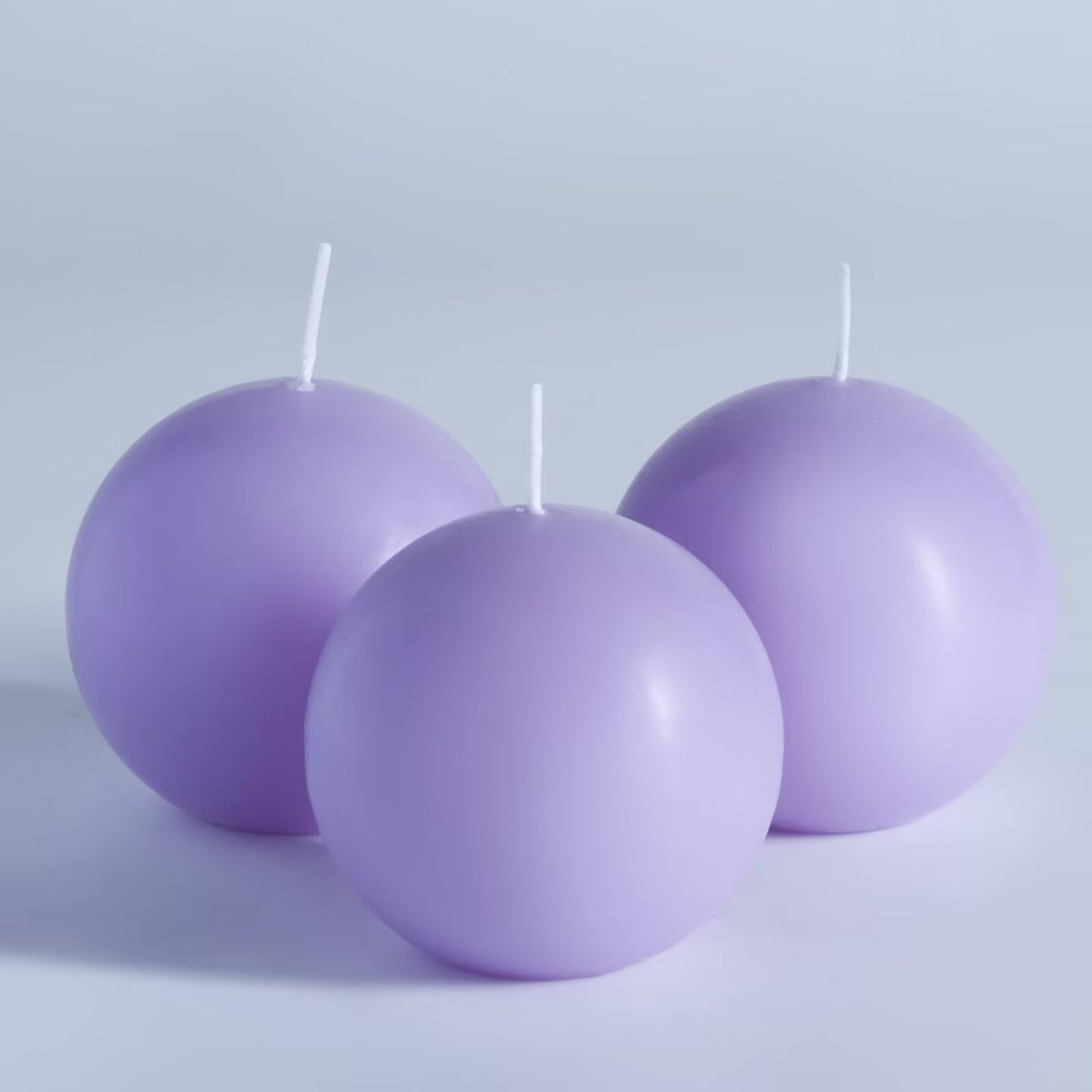 MOZEAL Hand-Poured, 3 Inch Lavender Round Ball Candles - Elegant Lavender Round Pillar Candles Set of 3, Dripless, Unscented, Smokeless, Ideal for Spa and Relaxation Themes.
