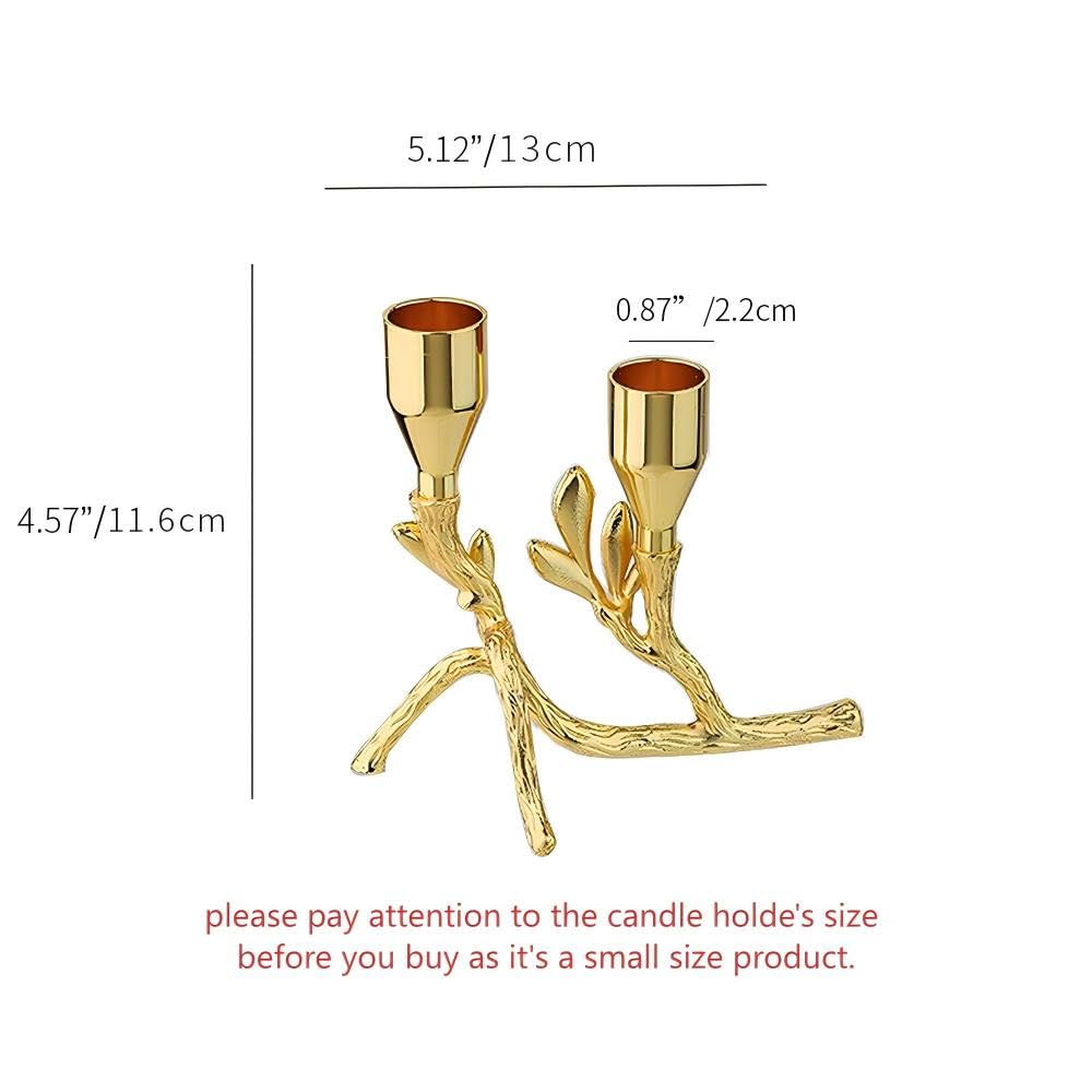 Elegant Gold Metal Tree Branch and Leaf-Inspired Dual Candle Holder Taper for Home Decor Tables top Tealight Wedding Centerpiece 5.12"x4.57" (Golden)