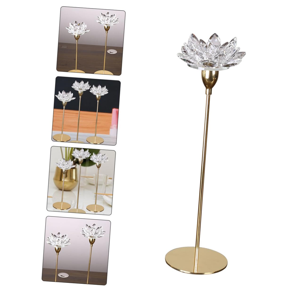 Cabilock Modern Small Metal Crystal Lotus Candle Holder Candlestick for Wedding Decoration Romantic Candlelight Dinner Ornament