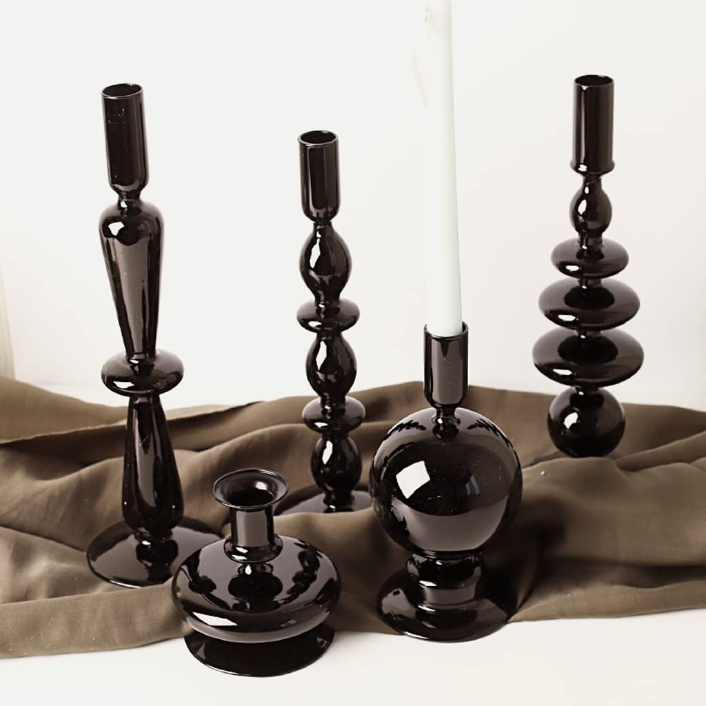 Candle Holder Modern Black Glass Candle Holder Table Top Candle Holder Ornament Suitable for Dinner Living Room Kitchen Dining Room Centerpiece Table Decorations