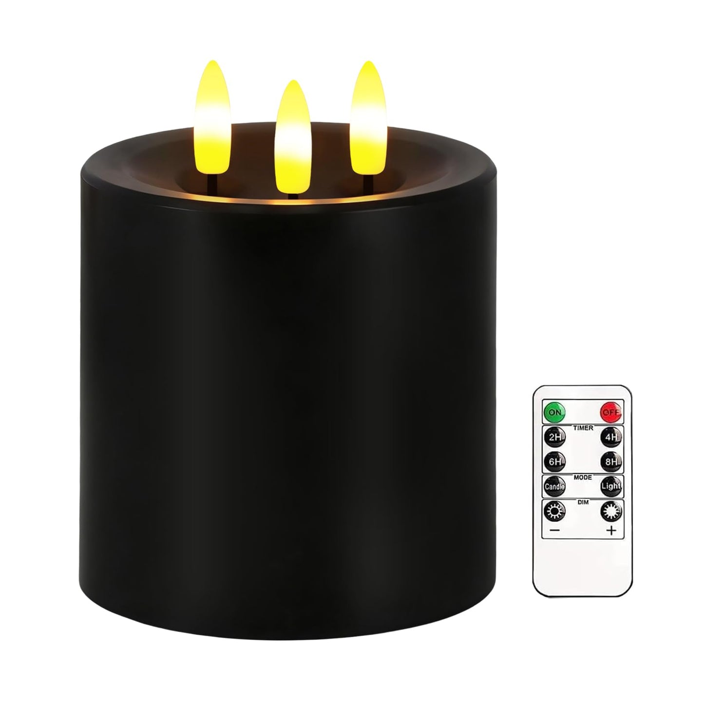 Large 3 Wick Flameless Candles, 4"x4" Flickering LED Candles with Remote & Timer, Dimmable Real Wax Electric Pillar Candles Battery Operated, Black Candles Light for Home Halloween Decor (Black)